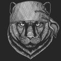 Panther Puma Cougar Wild cat Cool pirate, seaman, seawolf, sailor, biker animal for tattoo, t-shirt, emblem, badge, logo