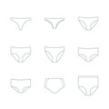 Panties icon set. Woman underwear types: thong, brazilian, bikini, classic brief, high cut brief, hipster, shortie, control brief