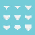 Panties icon set. Woman underwear types: thong, brazilian, bikini, classic brief, high cut brief, hipster, shortie, control brief Royalty Free Stock Photo