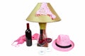 Panties on the lamp near the bottle of wine and two glasses Royalty Free Stock Photo