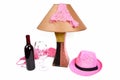 Panties on the lamp near the bottle of wine and two glasses Royalty Free Stock Photo