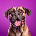 Cheerful Mastiff Dog Portrait On Vibrant Purple Background