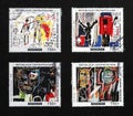 Pantings by Jean-Michel Basquiat on a series of stamps Royalty Free Stock Photo