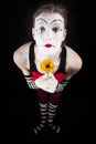 Pantomime actor in with yellow gerberas Royalty Free Stock Photo