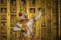 Pantomime is traditional Thai classic masked play enacting scenes from the Ramayana with a backdrop of Thai paintings in a