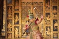 Pantomime Khon is traditional Thai classic masked play enacting scenes from the Ramayana with a backdrop of Thai paintings in a
