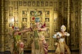 Pantomime Khon is traditional Thai classic masked play enacting scenes from the Ramayana with a backdrop of Thai paintings in a