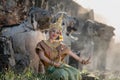 Khon is traditional Thai classic masked play enacting scenes from the Ramayana in a public place at Wat Ma Hea Yong,