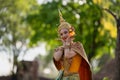 Pantomime is traditional Thai classic masked play enacting scenes from the Ramayana in a public place at Wat Ma Hea Yong,