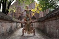 Pantomime is traditional Thai classic masked play enacting scenes from the Ramayana in a public place at Wat Ma Hea Yong,