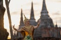 Pantomime is traditional Thai classic masked play enacting scenes from the Ramayana in a public place at Wat Phra Si