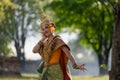 Pantomime is traditional Thai classic masked play enacting scenes from the Ramayana in a public place at Wat Ma Hea Yong,