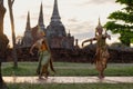 Pantomime is traditional Thai classic masked play enacting scenes from the Ramayana in a public place at Wat Phra Si