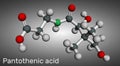 Pantothenic acid, vitamin B5, pantothenate molecule. Molecular model. 3D rendering Royalty Free Stock Photo
