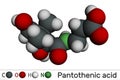 Pantothenic acid, vitamin B5, pantothenate molecule. Molecular model. 3D rendering Royalty Free Stock Photo