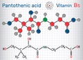 Pantothenic acid vitamin B5, pantothenate . Structural chemi Royalty Free Stock Photo