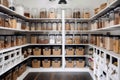 pantry with clear bins and labels for easy food organization