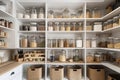 pantry with neat and organized shelves, showcasing cooking essentials