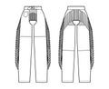 Pants cowboy chaps technical fashion illustration with normal belt waist, high rise, fringes, full length. Flat bottom