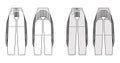 Pants cowboy chaps technical fashion illustration with normal belt waist, high rise, fringes, full length. Flat bottom