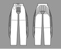 Pants cowboy chaps technical fashion illustration with normal belt waist, high rise, fringes, full length. Flat bottom