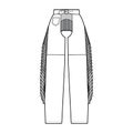 Pants cowboy chaps technical fashion illustration with normal belt waist, high rise, fringes, full length. Flat bottom