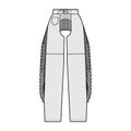 Pants cowboy chaps technical fashion illustration with normal belt waist, high rise, fringes, full length. Flat bottom