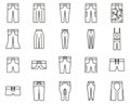 Pants Long & Short Icons Black & White Thin Line Set Big
