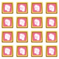 Pants pockets design icons set pink square vector