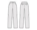 Pants straight technical fashion illustration with flat front, normal waist, high rise, full length, slant, flap pockets