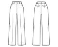 Pants tailored technical fashion illustration with normal waist, high rise, full length, slant, flap pockets Flat bottom