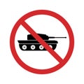 Panzer Vehicle Force Red Stop Sign. Ban Symbol Military Tank Silhouette Icon. Danger Tank Army Symbol. Caution Royalty Free Stock Photo