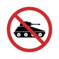 Panzer Vehicle Force Red Stop Sign. Ban Symbol Military Tank Silhouette Icon. Danger Tank Army Symbol. Caution Royalty Free Stock Photo