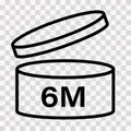 PAO cosmetic icon, mark of period after opening. Expiration time after package opened, outline label. 6 month expirity Royalty Free Stock Photo