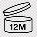 PAO cosmetic icon, mark of period after opening. Expiration time after package opened, outline label. 12 month expirity Royalty Free Stock Photo