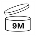 PAO cosmetic icon, mark of period after opening. Expiration time after package opened, white label. 9 month expirity on Royalty Free Stock Photo