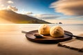 pao de queijo brazilian food with beautiful beach background ai generated