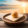 pao de queijo brazilian food with sun set background ai generated