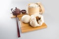 Pao or Steamed BBQ Pork Asian Buns Ready to Eat. Royalty Free Stock Photo