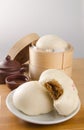 Pao or Steamed BBQ Pork Asian Buns Ready to Eat. Royalty Free Stock Photo