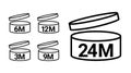 Pao symbol logo cosmetic life. 12 Months 3, 6, 9 expiry open shelf jar expiration pao month icon.