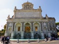 in Paola water fountain with weddings photographers to the Gianicolo to Rome in Italy. Royalty Free Stock Photo