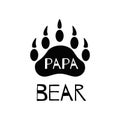 Papa bear black paw symbol. Simple forest logo with text. Bear paw silhouette. Wild icon. Vector