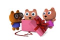 Papa Bear and Mama Bear opened gift boxes, see Baby Bear,3D rend