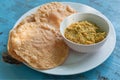 Papadum bread and vegetarian dal from lentils or beans. Food popular in Sri Lankan, Indian and Bangladeshi cuisines Royalty Free Stock Photo