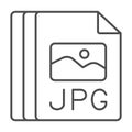 Papaer sheet, jpg file, image document thin line icon, documents concept, picture, photo vector sign on white background