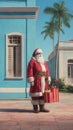 Santa Claus arrives to deliver the last gifts and is already tired Royalty Free Stock Photo