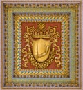 Coat of arms from the ceiling of the Basilica of Saint Paul Outside the Walls, in Rome. Royalty Free Stock Photo
