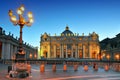 The Papal Basilica of St. Peter at dusk in the Vatican, Italy