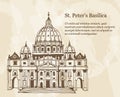 The Papal Basilica of St. Peter in the Vatican, Italy, hand drawn illustration with placeholder text